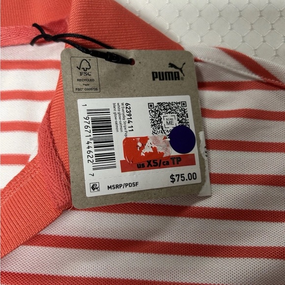 Puma Women's Everyday Striped White Glow/Salmon Pique Polo Shirt Multiple Sizes - Picture 5 of 16